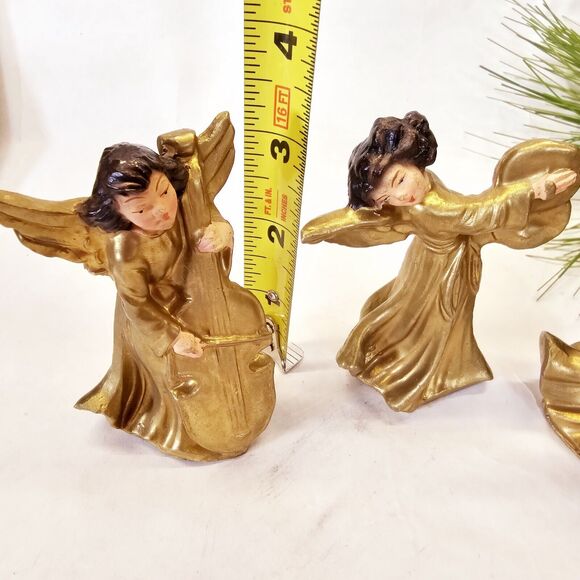 3- MCM Vintage Gold Hand Painted Woolworths Christmas Musical Angel Ornaments - Picture 3 of 7